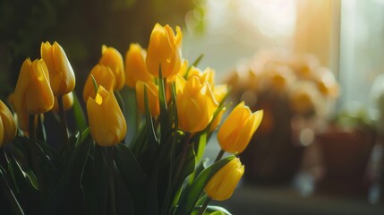 Bright Yellow Tulips in Natural Light Celebrating Spring and Cheerful Vibes