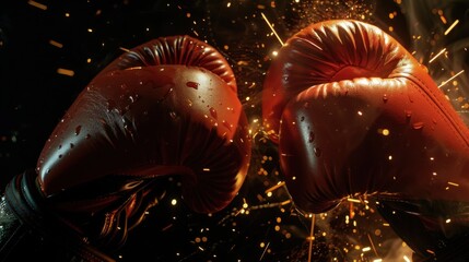 Boxing Gloves Collide with Intense Force and Dynamic Lighting