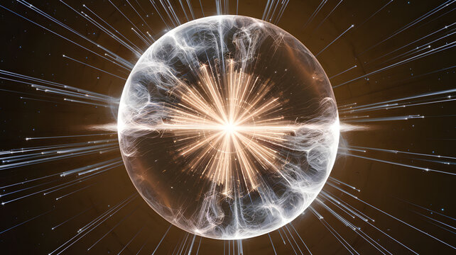 A transparent sphere containing a radiant core, pulsating with energy.