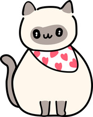 Siamese cat cartoon with heart scarf cartoon
