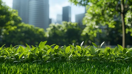Obraz premium Green Grass and City Skyline