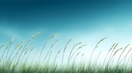 Green Grass Blowing in Blue Sky