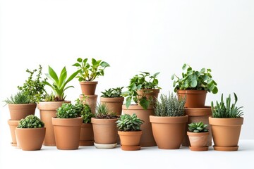 2232. Multi-tiered view on a collection of plant pots, studio lighting, isolated on a white background --ar 3:2 --v 6.1 Job ID: 2e17f9a6-0c9e-4ab9-bb1f-7fae5e786103