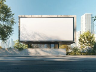 Fototapeta premium Large Urban Billboard with Empty White Space for Creative Advertisement in Cityscape Setting