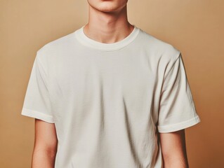 Mannequin Torso Wearing Plain White T Shirt Fashion Presentation Against Neutral Studio Background