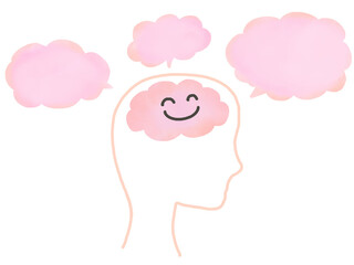 脳：元気な状態のピンクの脳と吹き出し