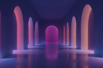interior of the hall,Arches in a Modern Hallway with Floor,Modern Minimalist Corridor With  Lighting Effects
