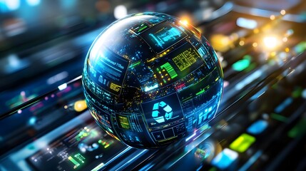 global data sphere, recycling tech, futuristic - sustainable techno.