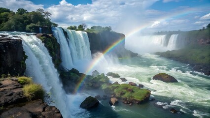 Naklejka premium Majestic waterfall in Yosemite National Park surrounded by mountain landscape