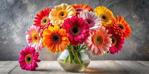 Fototapeta premium Aerial View of Vibrant Gerber Flowers in a Stylish Vase, Perfect for Home Decor, Floral Arrangements, and Nature Photography