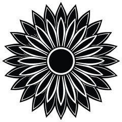 Ornate Black and White Sunflower Silhouette Design