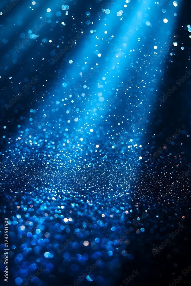Wall mural lose yourself in a blue gradient background where grainy glowing blue light shines on a dark backdro