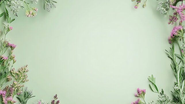 Pastel flowers frame, green background