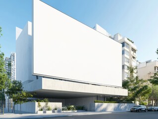 Obraz premium Modern Urban Architecture Billboard Facade Design in Cityscape Setting Clear Sky Sunlight View