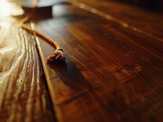 Close-up of graduation cap and gown highlighting textures and details