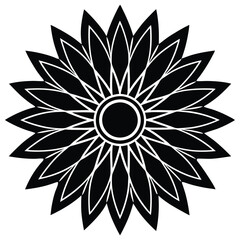 Ornate Black and White Sunflower Silhouette Design
