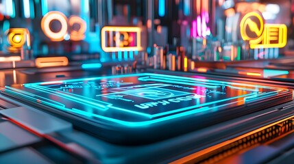 futuristic neon tech interface background - cyberpunk aesthetics