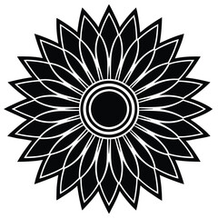Ornate Black and White Sunflower Silhouette Design