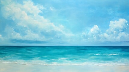 Fototapeta premium A Painted Seascape of Blue Sky, Fluffy Clouds, and a Turquoise Ocean