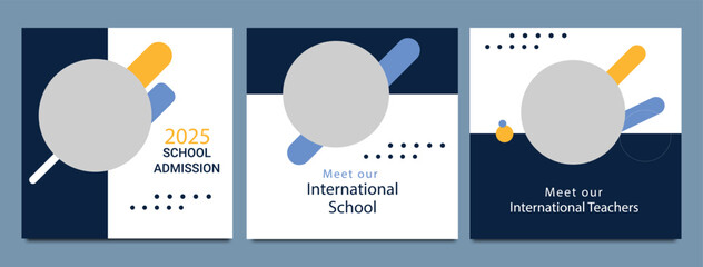 School admission open social media post design, back-to-school promotion square banner layout template, educational Instagram and Facebook post kit, high-quality web banner for enrollment ads bundle
