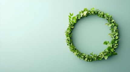 Green Leaf Wreath Circle on Pastel Background