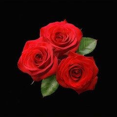 Fototapeta premium Red roses in triangular arrangement on black background, exuding a romantic and elegant vibe. Closeup shot captures vibrant colors.