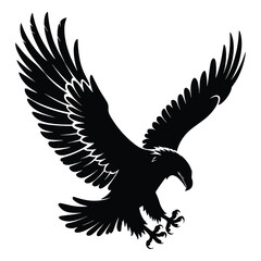 Eagle silhouette vector illustration with outstretched wings, showcasing a strong and dynamic pose. Isolated on a white background, ideal for logos and graphic designs.
