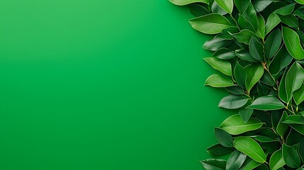 Fototapeta premium Green Leaves Border on Green Background