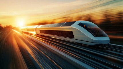 Solar-powered sleek bullet train in motion concept of modern rail travel Motion blur