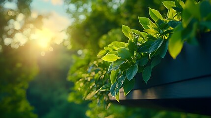 Obraz premium Green Leaves in Sunlight on a Roof