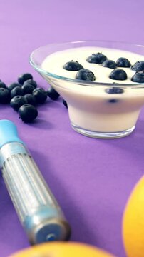 Dumbbells, banana, water glass, fruit, skipping rope and breakfast