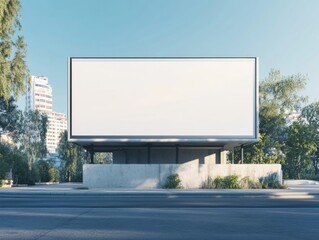 Fototapeta premium Urban Billboard Advertising in Cityscape with Commercial Display on Structure near Road