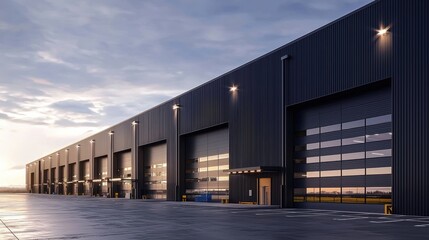 Obraz premium Sleek design of a warehouse coupled with an office facade.