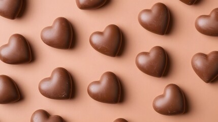 Fototapeta premium mocha brown heart-shaped objects scattered across the frame against a brown background, Generative AI