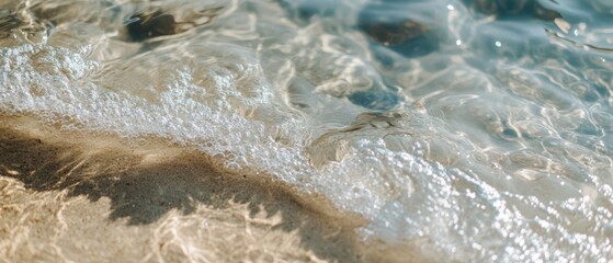 Vibrant photo of clear water flowing in waves with silvery foam in a coastal view taken from above perspective wallpaper background