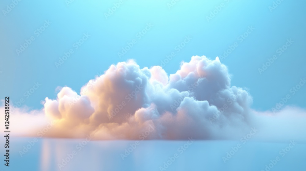 Poster conceptual representation of cloud edge and fog computing with soft pink and white clouds illuminate