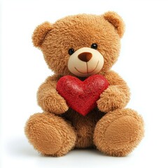 Obraz premium Adorable Teddy Bear: A Plush Bear Holding a Red Heart on a Clean White Background