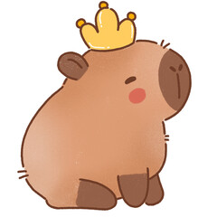 Cute capybara animal with crown, smiling happily