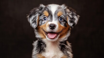 Adorable colorful breed puppy with expressive face isolated on different background with copy space