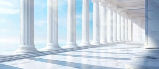 Sunlight illuminating the beauty of classic marble pillars. 