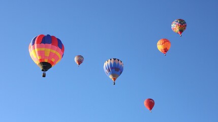 Fototapeta premium Colorful Hot Air Balloons Soaring in a Clear Blue Sky