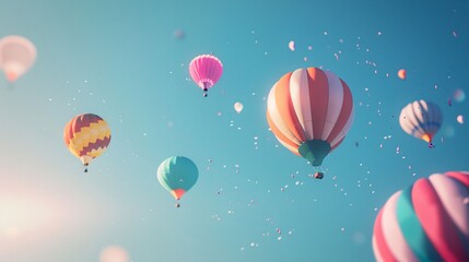 Obraz premium Colorful Hot Air Balloons Floating in a Clear Blue Sky