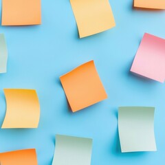 Fototapeta premium Colorful Sticky Notes with Funny Messages on Blue Background for Creative Ideas