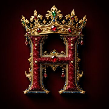 Royal Ruby H Letter with Gold Crown Design