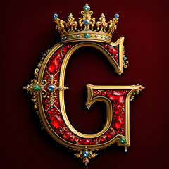 Royal Ruby G Initial with Gold Crown Design