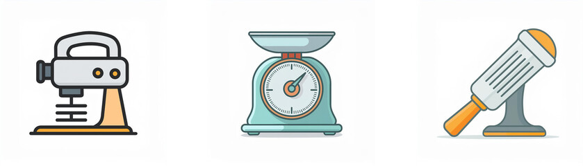 Kitchen essentials: stand mixer, kitchen scale, and pastry blender.  Perfect for baking.