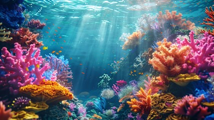 Fototapeta premium Vibrant coral underwater with marine life