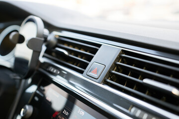 Air conditioner control panel in modern car, close-up view