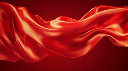 Red Silk Fabric Flowing Gracefully on Red Background
