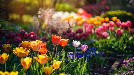 Vivid spring blossoms in a garden